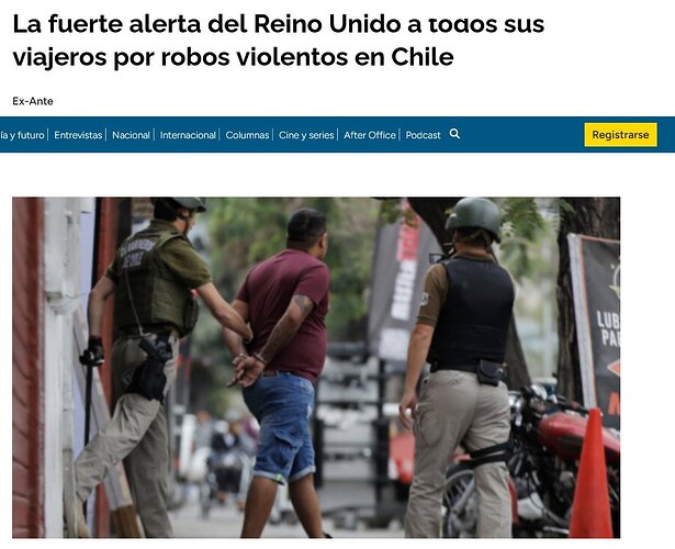 Fuerte alerta de Reino Unido a viajeros por robos violentos en Chile